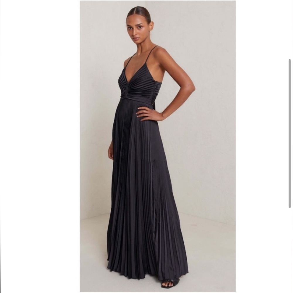 ALC Aries Satin Pleated Dress in Black. - Picture 2 of 11